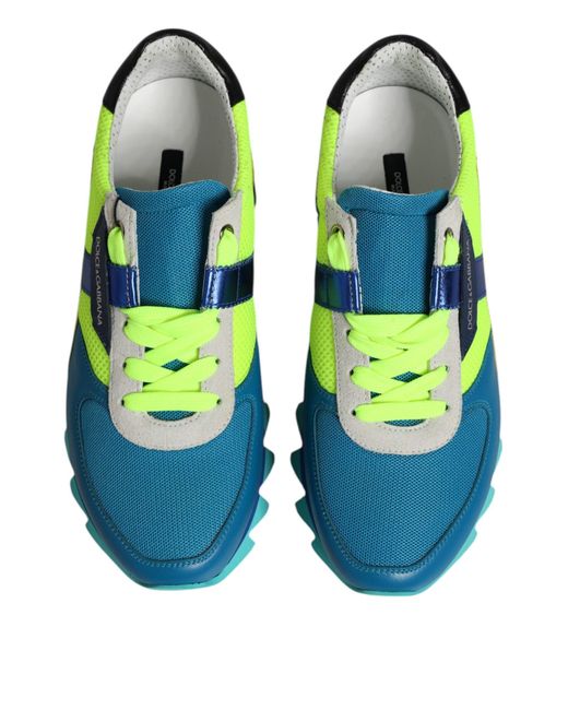 Dolce & Gabbana Blue Multicolor Leather Low Top Men Sneakers Shoes for men