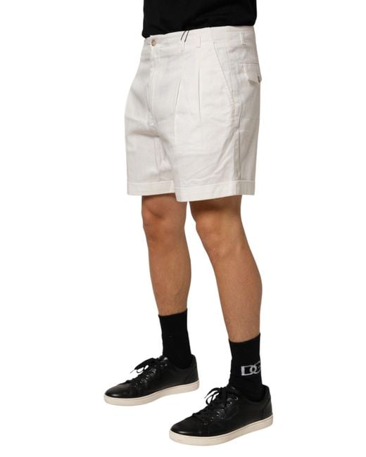 Dolce & Gabbana White Cotton Mid Waist Bermuda Shorts Co+01 for men