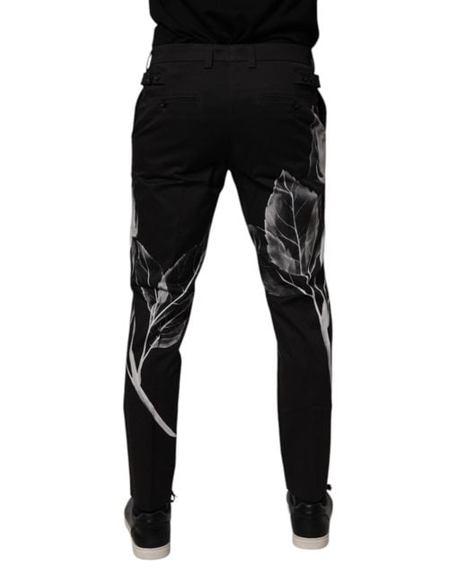 Dolce & Gabbana Black Floral Print Tailored Trousers for men
