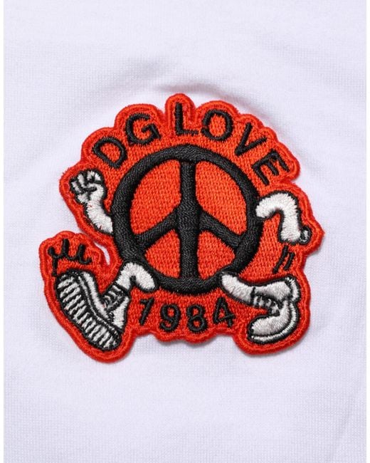 Dolce & Gabbana White Cotton Dg Love Patch Crew Neck T-Shirt for men