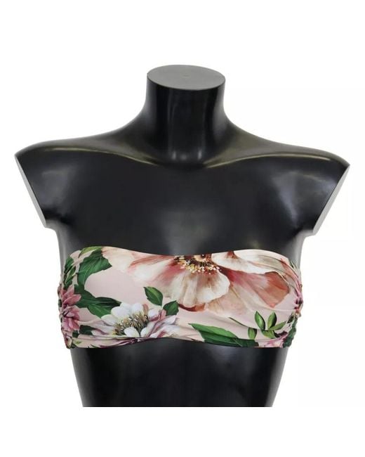 Dolce & Gabbana Black Pink Floral Print Swimsuit Beachwear Bikini Top