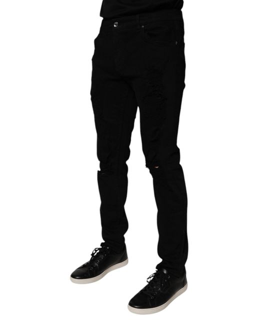 Dolce & Gabbana Black Slim Fit Distressed Jeans for men