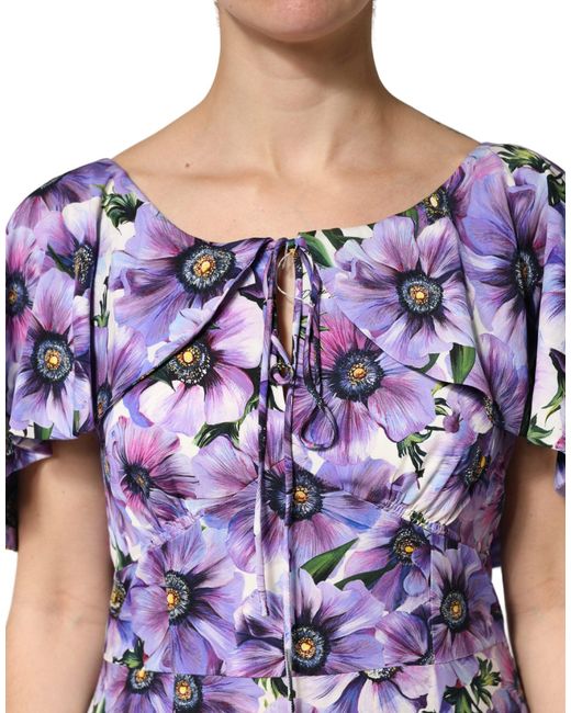 Dolce & Gabbana Purple Floral Silk Stretch Elegant Gown Dress