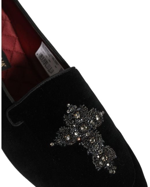 Dolce & Gabbana Black Suede Embellished Dress Loafers Shoes for men