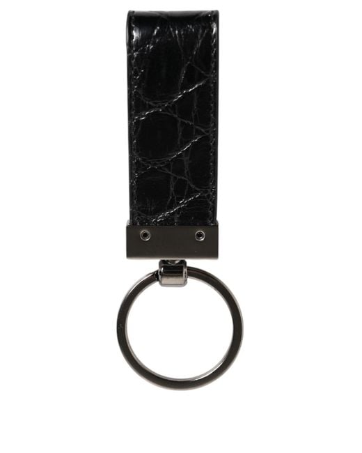 Dolce & Gabbana Black Leather Logo Metal Ring Keychain Holder Men Keyring for men