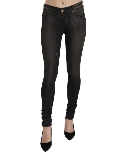 Plein Sud Cotton Black Washed Low Waist Skinny Denim Jeans