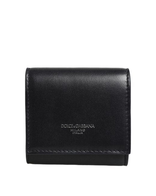 Dolce & Gabbana Black Calfskin Leather Logo Print Bifold Coinpurse Wallet