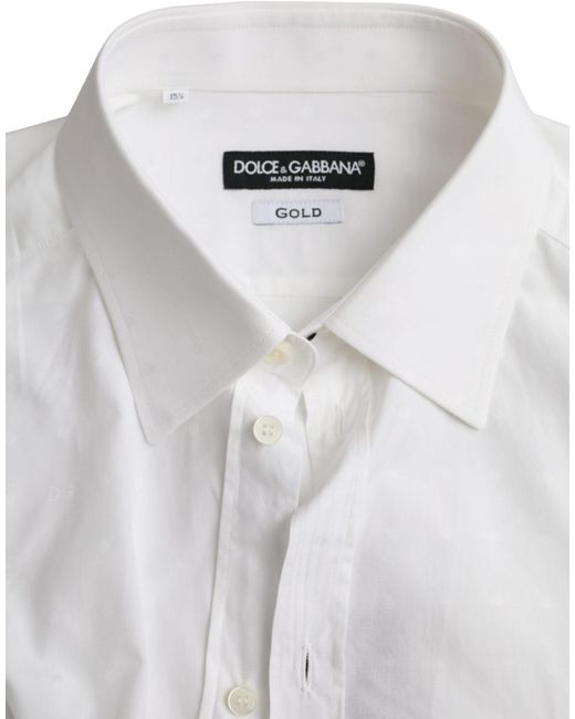 Dolce & Gabbana Gray White Logo Cotton Men Dress Gold Shirt for men