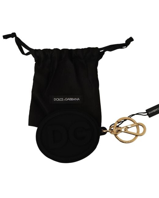 Dolce & Gabbana Black Rubber Dg Logo Gold Brass Metal Keyring Keychain for men