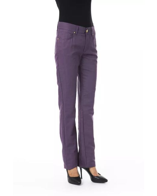 Byblos Purple Chic Cotton-Blend Trousers