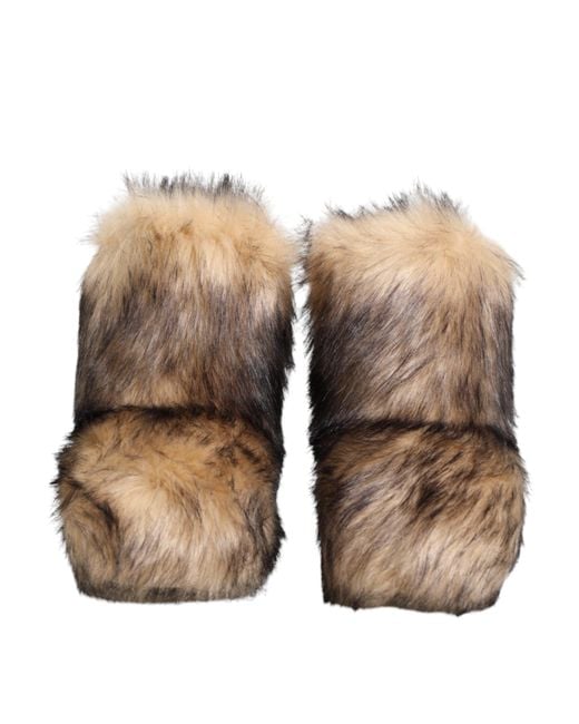 Dolce & Gabbana Brown Faux Skim Ski Fur Men Short Boots Shoes for men