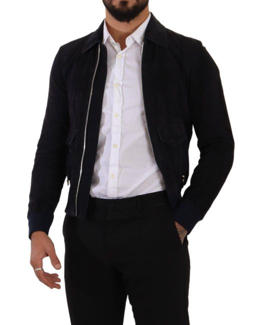 Dolce & Gabbana Black Suede Lambskin Leather Coat Jacket for men