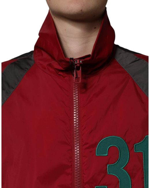 Dolce & Gabbana Red Nylon Full Zip Windbreaker Jacket for men