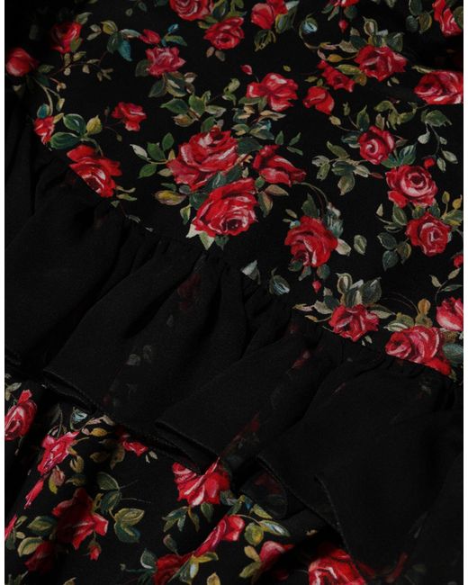 Dolce & Gabbana Black Floral Print Long Sleeve Blouse Top