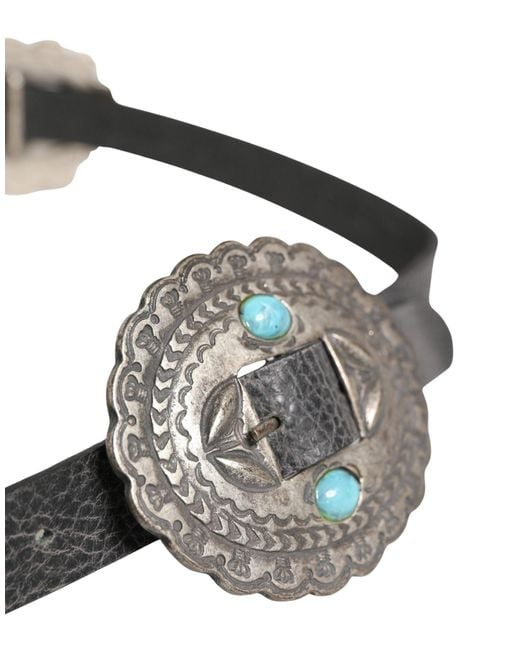 Roberto Cavalli Gray Leather Embellished Oval Buckle Belt