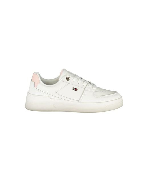 Tommy Hilfiger White Elegant Lace-Up Sneakers With Contrast Detail