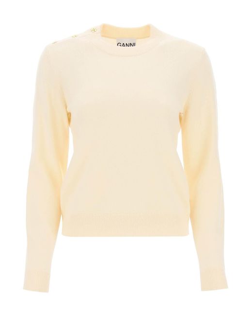 Ganni Natural Sweater With Butterfly Buttons