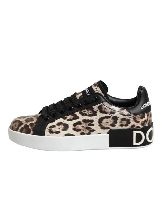 Dolce & Gabbana Black Portofino Sneakers In Leopard-print Calfskin Nappa for men