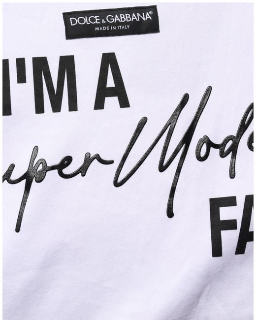 Dolce & Gabbana White I'm A Super Model Fan Print Jersey T
