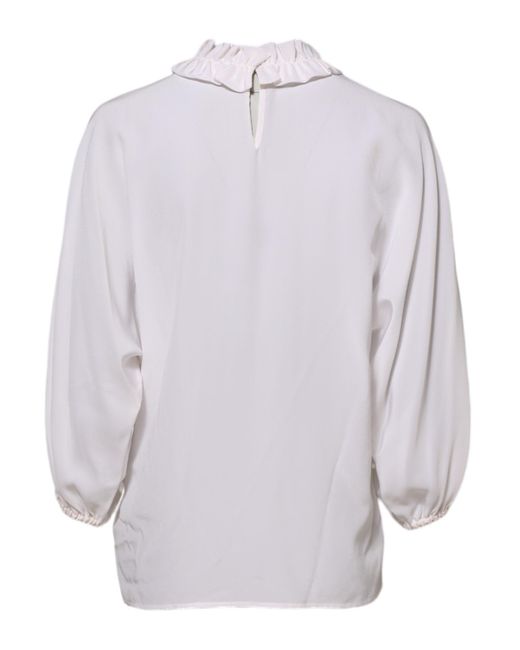 Dolce & Gabbana Gray White Ruffled Neckline Blouse Pullover Top for men
