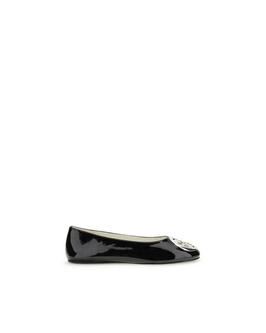 Tory Burch Black Calf Leather Bos Taurus Ballet Flats