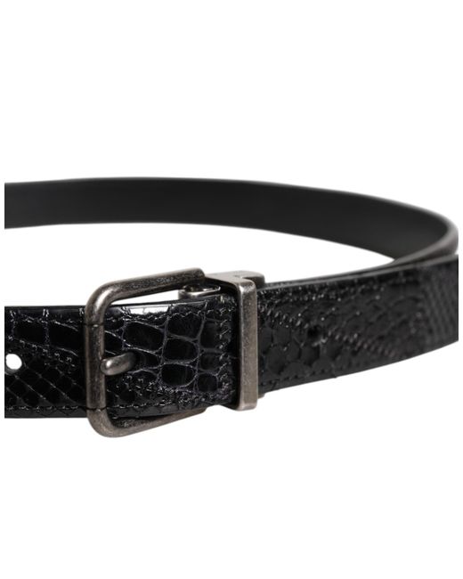 Dolce & Gabbana Black Exotic Leather Metal Logo Buckle Belt for men