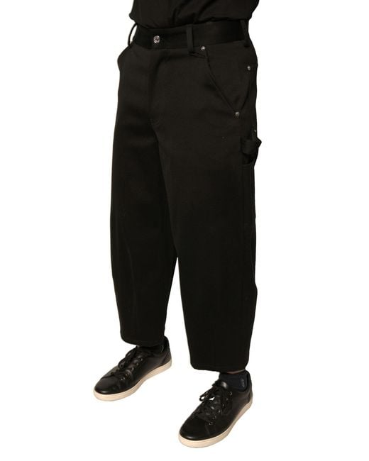 Dolce & Gabbana Black Cotton Mid Waist Cropped Pants for men