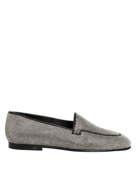 Dolce & Gabbana Gray Silver Crystal Embellished Men Loafers Shoes for men