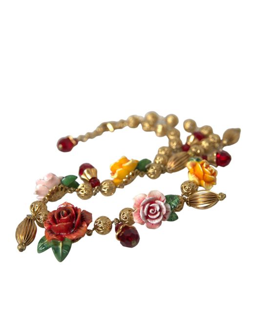 Dolce & Gabbana Metallic Roses Crystals Ball Chain Necklace