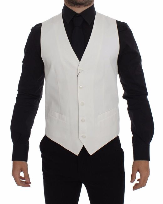 Dolce & Gabbana White Cotton Silk Blend Dress Vest Blazer for men