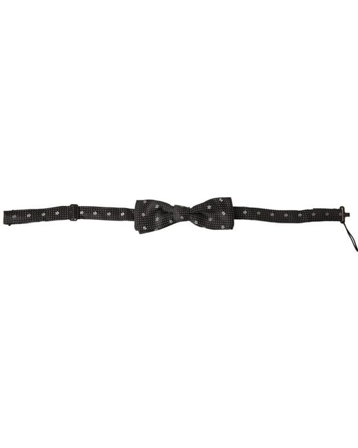Dolce & Gabbana Black Patterned Silk Adjustableneck Papillon Bow Tie for men