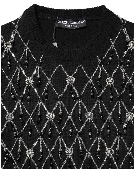 Dolce & Gabbana Black Cashmere Embellished Long Sleeves Top for men