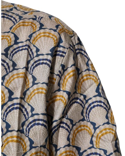 Dolce & Gabbana Gray Cream Cotton Silk Hawaii Scallop Shell Print Shirt for men