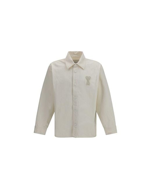 AMI Gray Beige Cotton Denim Jacket for men