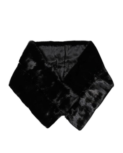Dolce & Gabbana Black Fur Shawl Neck Wrap Cover Collar Scarf