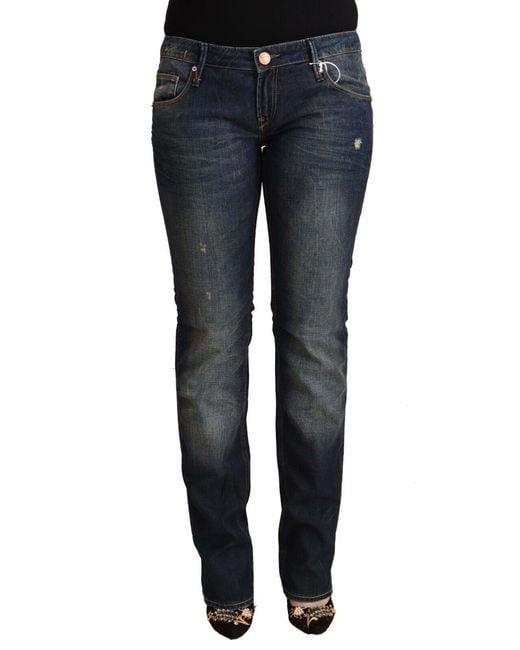 Acht Blue Washed Cotton Low Waist Skinny Denim Jeans