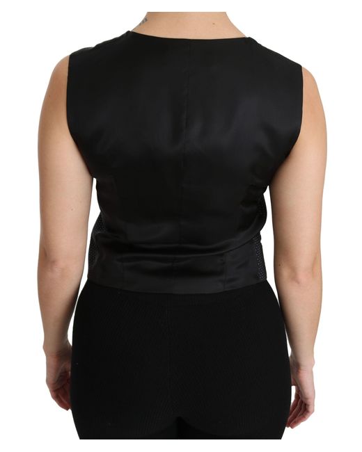 Dolce & Gabbana Black Dotted Waistcoat Vest Blouse Top
