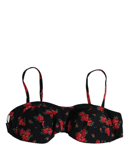 Dolce & Gabbana Multicolor Black Floral Print Underwire Beachwear Bikini Top