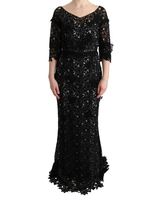 Dolce & Gabbana Black Cotton Silk Floral Long Dress
