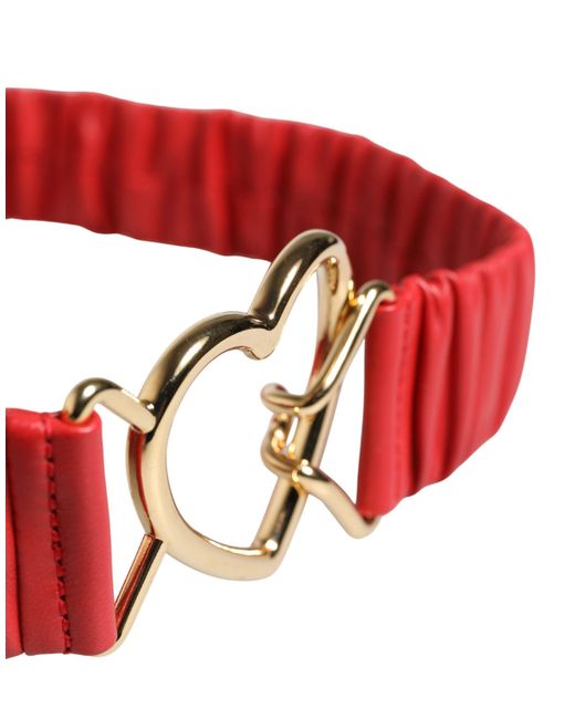Dolce & Gabbana Red Leather Heart Metal Buckle Belt Calf