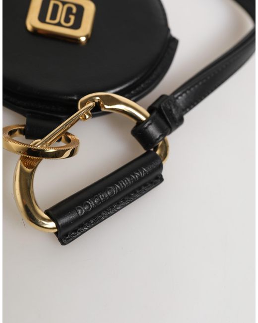 Dolce & Gabbana Black Round Leather Dg Logo Coin Purse Lanyard Wallet for men