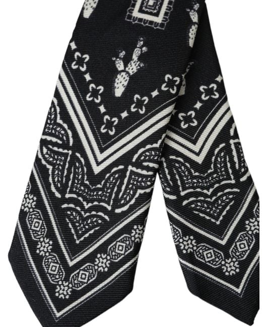 Dolce & Gabbana Black Patterned 100%Silk Adjustable Tie for men