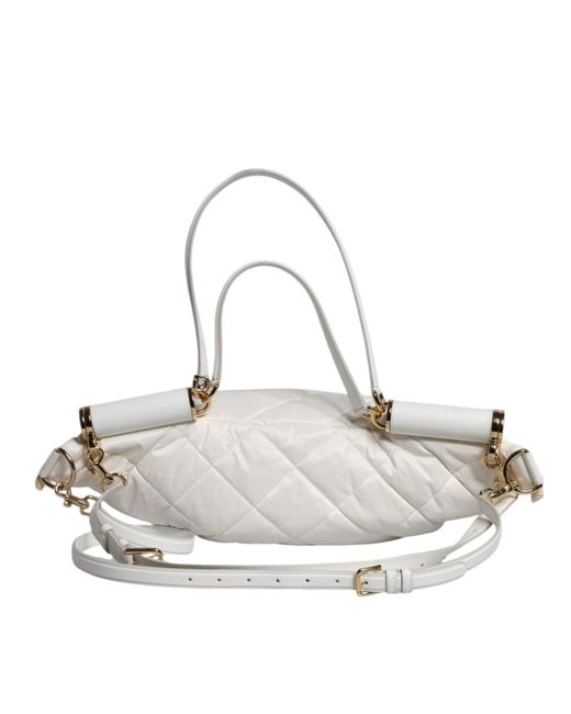 Dolce & Gabbana Metallic White Quilted Logo Plaque Belt Waist Fanny Pack Bag for men