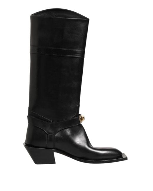 Dolce & Gabbana Black Logo Plaque Over The Calf Boot Shoes for men