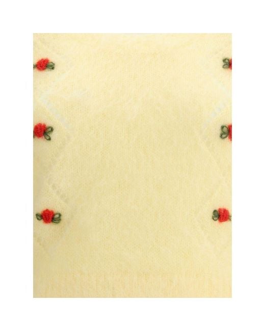 Alessandra Rich Yellow Short Sleeve Mohair Sweater