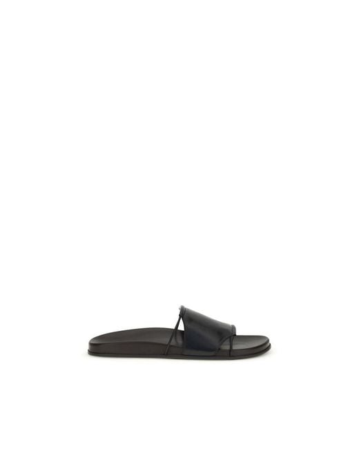 The Row Black Calf Leather Bos Taurus Flat Sandals