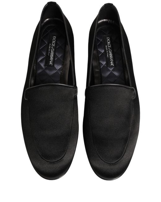 Dolce & Gabbana Black Satin Logo Slip On Flats Loafers Shoes for men