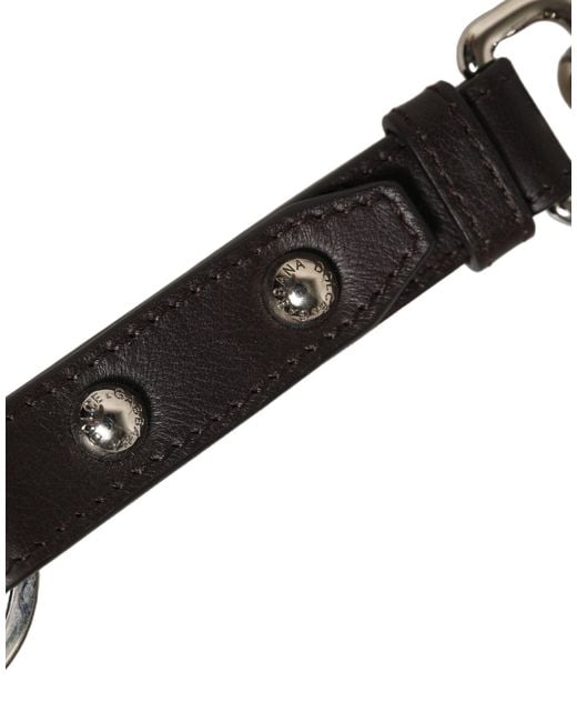 Dolce & Gabbana Black Plain Leather Silver Brass Keyring Holder Keychain