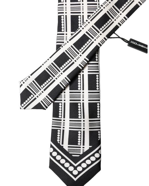Dolce & Gabbana Black White Abstract Silk Adjustable Men Tied Necktie Tie for men