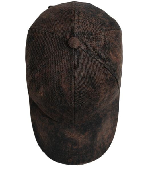 Dolce & Gabbana Black Men Brown Cotton Distressed Baseball Cap Hat for men